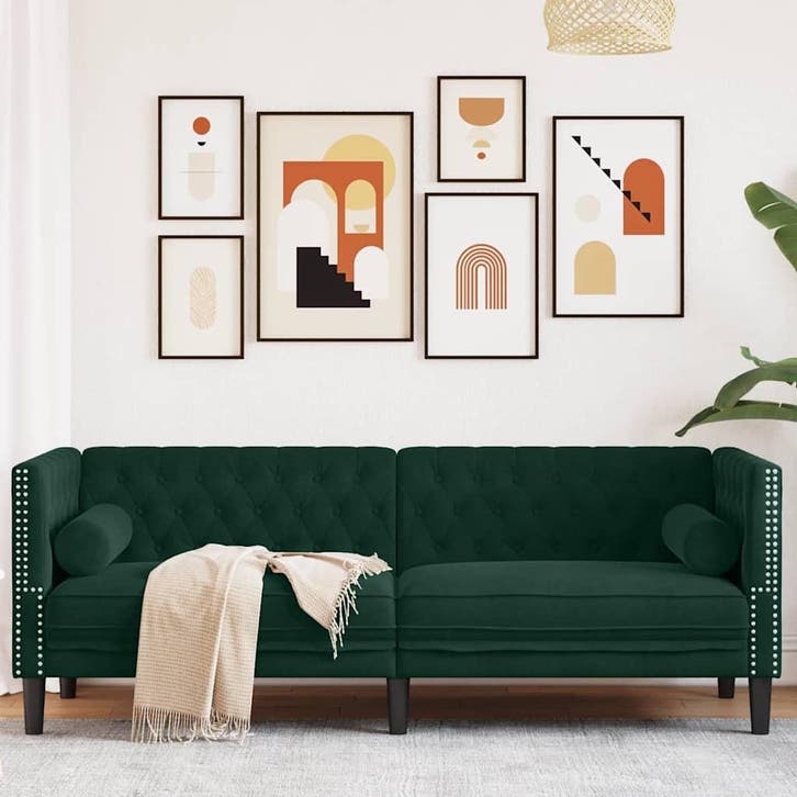 vidaXL Driezitsbank Chesterfield-stijl en bolsters fluweel, Huis en Inrichting, Zetels | Zetels, Nieuw, Verzenden