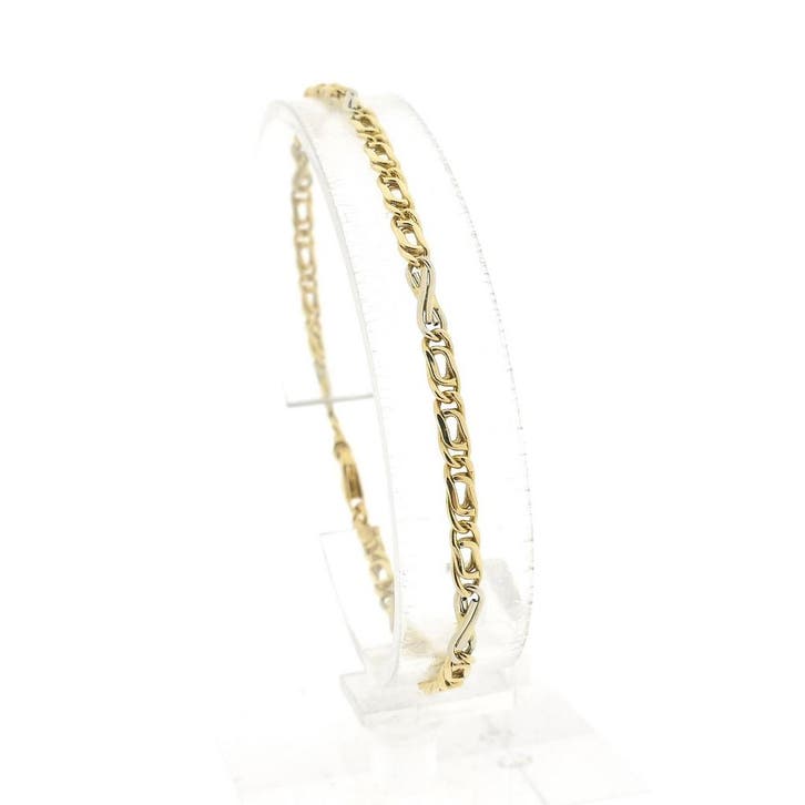 Bicolor gouden marineschakel armband met wiebertjes, Bijoux, Sacs & Beauté, Bracelets, Enlèvement ou Envoi