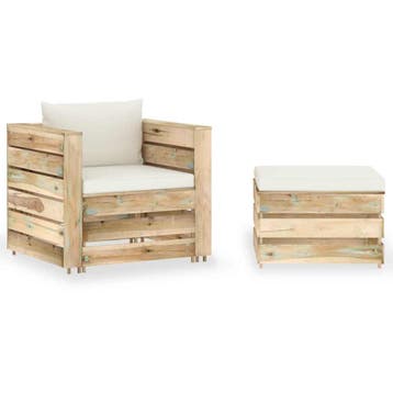 vidaXL 2-delige Loungeset met kussens groen geïmpregneerd, Verzenden, Nieuw, Loungeset