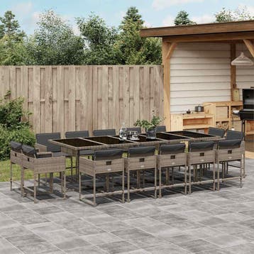 vidaXL 15-delige Tuinset met kussens poly rattan grijs, Verzenden, Nieuw, Tuinset