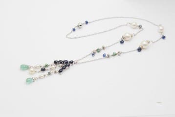 Ketting met hanger - 18 karaat Witgoud Diamant (Natuurlijk), Handtassen en Accessoires, Antieke sieraden