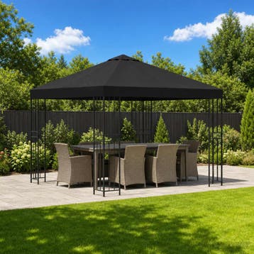 vidaXL Prieel 3 x 3 m Zwart Polyester en Staal 190 gsm, Verzenden, Nieuw