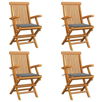 vidaXL Klapstoelen met grijze kussens, 4 stuks, massief, Verzenden, Nieuw
