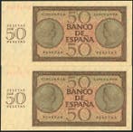Espagne. - 2 x 50 Peseta 1936 - Consecutive - Pick 100, Postzegels en Munten