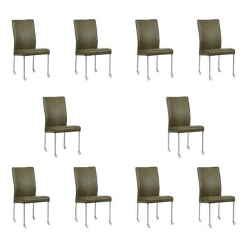 Set van 10 Leren eetkamerstoelen Comfort met wieltjes -, Huis en Inrichting, Ophalen of Verzenden, Nieuw, Leer, Eén