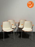 Kantinestoel Pedrali tweet - Wit met oranje- Set van 4, Vergader- of Presentatieruimte, Ophalen of Verzenden, Gebruikt, Stoel
