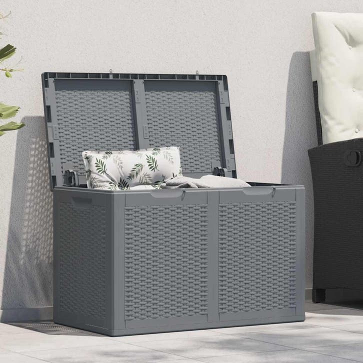 vidaXL Tuinbox 180 L PP rattan grijs, Tuin en Terras, Bergingen en Tuinkasten, Nieuw, Verzenden