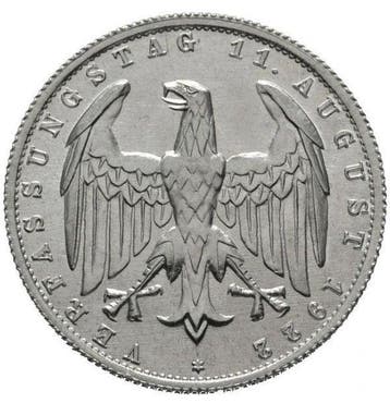 Allemagne, République de Weimar 3 Mark 1922 - NGC MS64, Postzegels en Munten