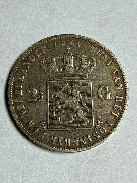 Nederland. Willem III. 2 1/2 Gulden 1869 (Zonder, Timbres & Monnaies, Monnaies | Pays-Bas