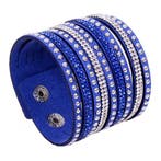 Fako Bijoux - Armband - Breed - Strass - Blauw, Verzenden