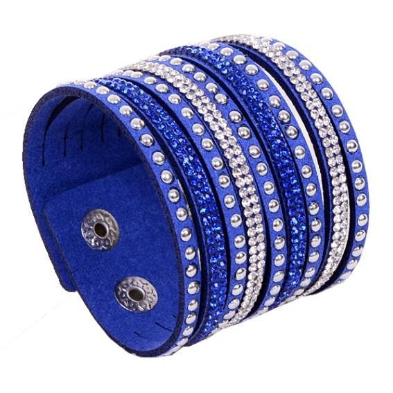 Fako Bijoux - Armband - Breed - Strass - Blauw, Bijoux, Sacs & Beauté, Bracelets, Envoi