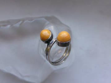 Zilver, Butterscotch Amber - Ring - Art Deco