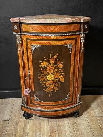 Hoekkast - Hout, Marmer, Brons, IJzer, Messing - Napoleon, Antiek en Kunst