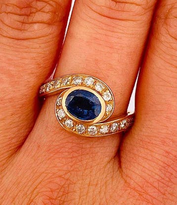 Ring - 18 karaat Geel goud Diamant (Natuurlijk) - Saffier