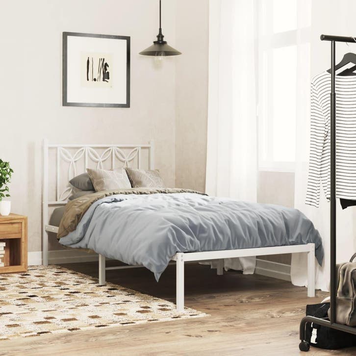 vidaXL Bedframe met hoofdbord metaal wit 80x200 cm, Huis en Inrichting, Slaapkamer | Bedden, Nieuw, Verzenden