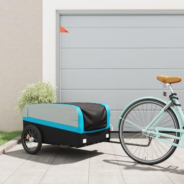 vidaXL Fietstrailer 45 kg ijzer zwart en blauw, Verzenden, Nieuw