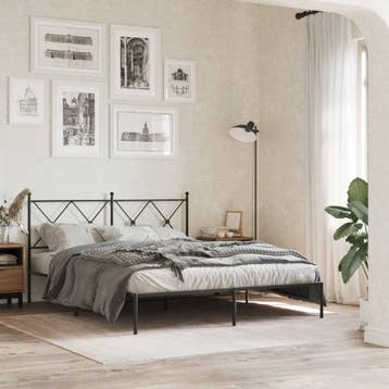 vidaXL Bedframe met hoofdbord metaal zwart 160x200 cm, Verzenden