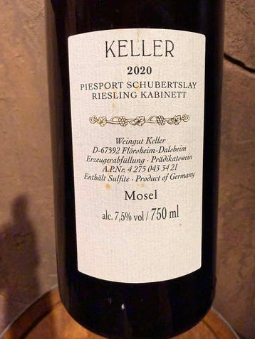 2020 Keller Schubertslay - Moezel Kabinett - 1 Fles (0,75