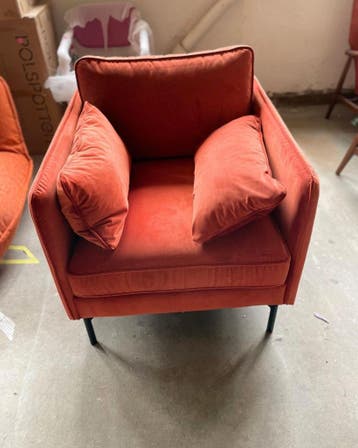 Polspotten fauteuil van fluweel in roestbruine kleur, Huis en Inrichting, Fauteuils, Verzenden, Zo goed als nieuw, Hollywood Regency