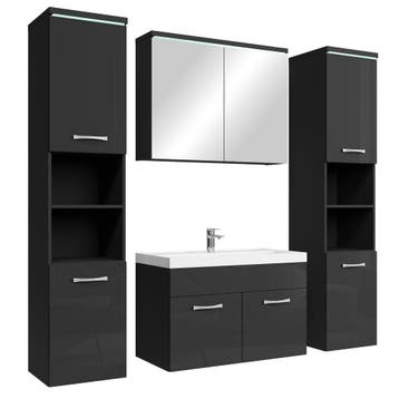 Badkamermeubel Set Paso XL 80 x 40 cm Zwart Badmeubel, Verzenden, Nieuw