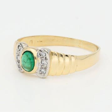 Bague - 18 carats Or jaune - Diamant - émeraude, Nieuw
