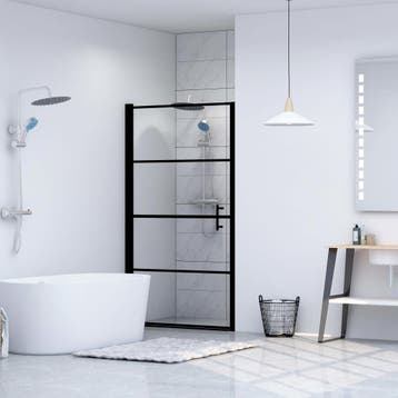 vidaXL Douchedeur 100x178 cm gehard glas zwart, Verzenden