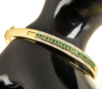 Armband - 18 karaat Geel goud Diamant (Natuurlijk) - Smaragd, Handtassen en Accessoires