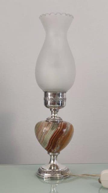 Lampe de table - Opaline - Lampe argent et onyx, Antiek en Kunst