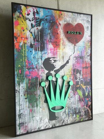 Artiluxx - XL Banksy x Rolex heart balloon 3D Artwork, Antiquités & Art, Art | Peinture | Moderne