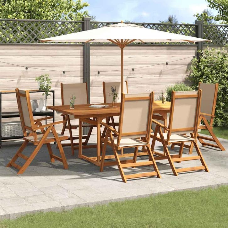 vidaXL 7-delige Tuinset massief acaciahout en textileen, Tuin en Terras, Tuinsets en Loungesets, Tuinset, Nieuw, Verzenden