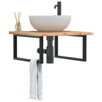 vidaXL Badkamer wandschap staal en massief eikenhout, Verzenden