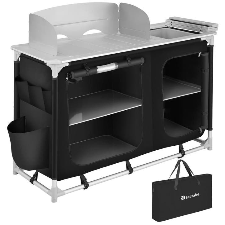 tectake Aluminium kampeerkeuken 116 x 52 x 107 cm - zwart, Caravanes & Camping, Accessoires de camping, Envoi