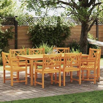 vidaXL Tuin Eettafel Set 9 pcs Bruin Massief Acacia Hout, Verzenden, Nieuw
