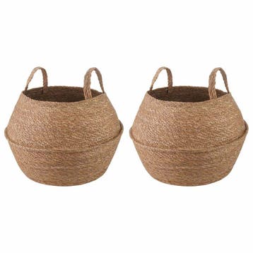 vidaXL Plantenpot met handvatten 2 st Naturel Ø 45 x 36 cm, Verzenden