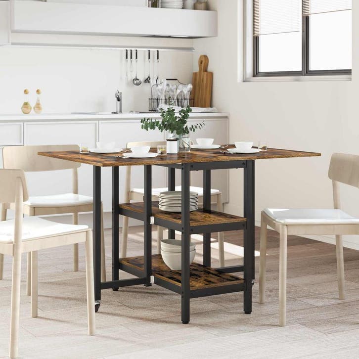 vidaXL Eettafel 122 x 80 x 76,5 cm Bewerkt hout Gerookt, Huis en Inrichting, Tafels | Eettafels, Nieuw, Verzenden