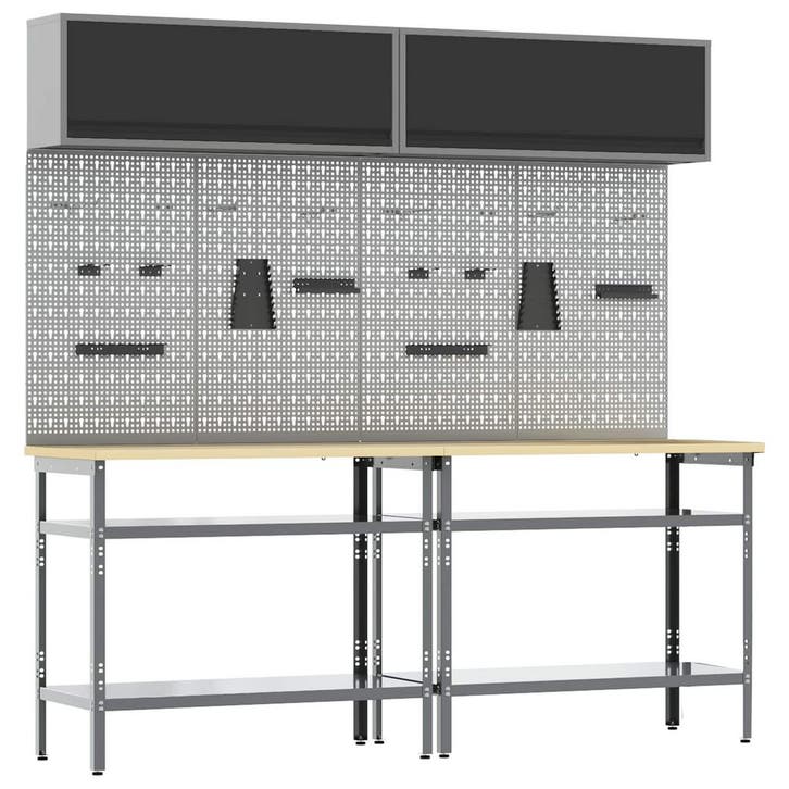 vidaXL Werkbankset met plank 8 pcs Zwart en Grijs, Doe-het-zelf en Bouw, Werkbanken, Nieuw, Verzenden