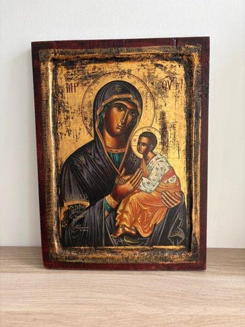 Icoon - Moeder Gods - Hout - Met de hand geschilderd - 31,5