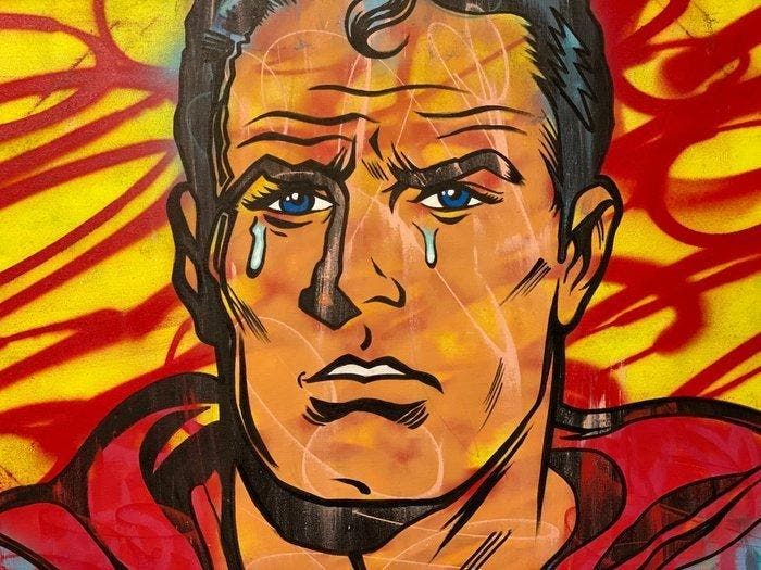 Dillon Boy (1979) - Crying Superman Graffiti Street Art /, Antiek en Kunst, Kunst | Schilderijen | Modern