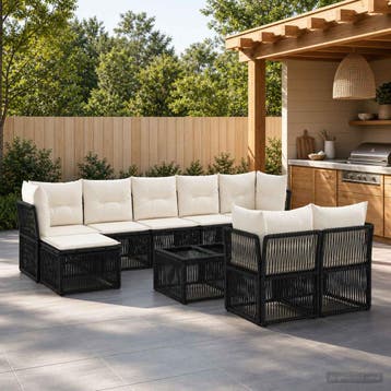 vidaXL Tuinbank Set 10 st Zwart poly rattan, Verzenden, Nieuw