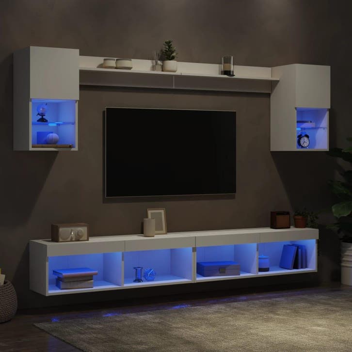 vidaXL 6-delige Tv-wandmeubelset met LED-verlichting bewerkt, Maison & Meubles, Armoires | Mobilier de télévision, Envoi