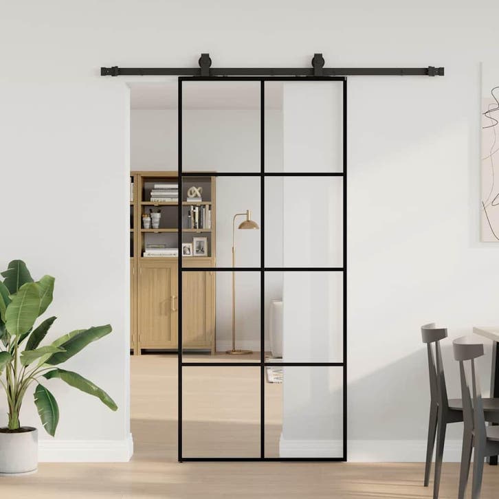 vidaXL Schuifdeur met beslagset 90x205 cm ESG glas zwart, Bricolage & Construction, Fenêtres & Moustiquaires, Envoi