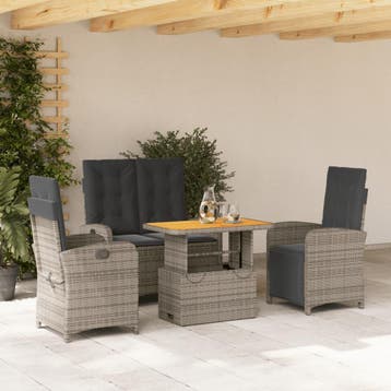 vidaXL 4-delige Tuinset met kussens poly rattan grijs, Tuin en Terras, Verzenden, Nieuw, Tuinset