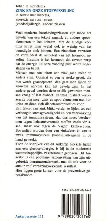 Zink en onze stofwisseling / Ankertjes / 111 9789020206760, Verzenden, J.E. Sprietsma