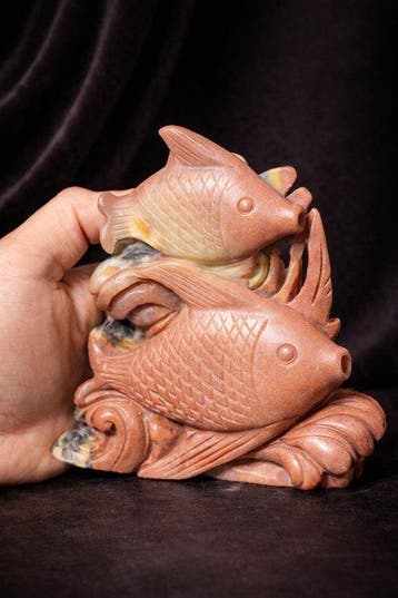 ***GEEN RESERVE*** Handgesneden Goldstone Koi-visenpaar