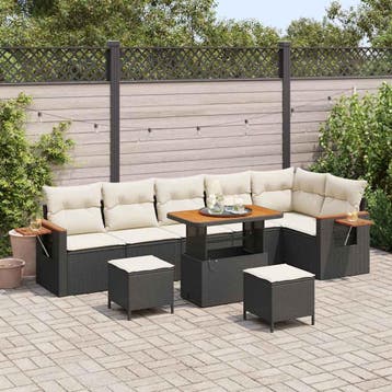 vidaXL Tuinbank Set met kussen 11 pcs Zwart en Crème poly, Verzenden, Nieuw