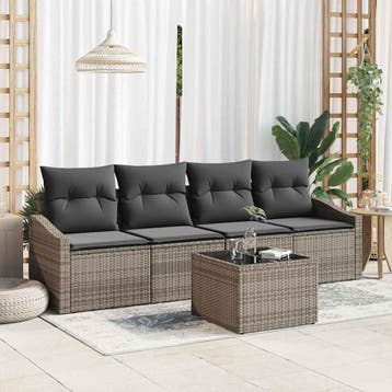vidaXL Bankstel 5 st Grijs poly rattan, Verzenden
