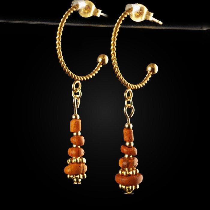 Oud-Romeins Oorbellen met Romeinse glazen kralen, Bijoux, Sacs & Beauté, Bijoux anciens