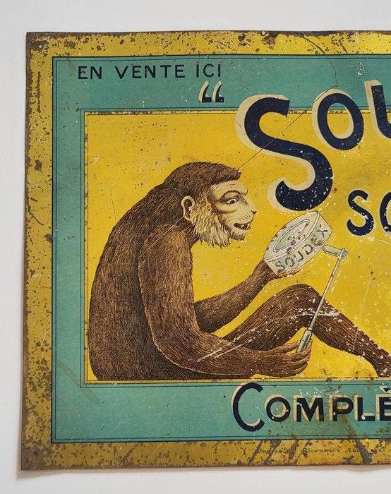 Blikken reclamebord Soudex. - Reclamebord - Metaal, Antiquités & Art, Antiquités | Assiettes décoratives & Carrelages