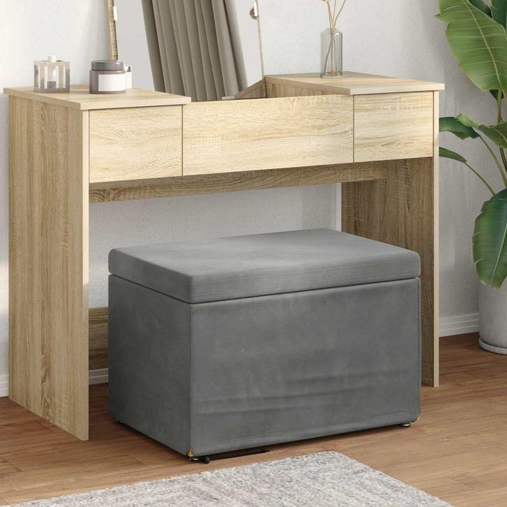 vidaXL Kruk Donkergrijs 61 x 41 x 40 cm Velvet en, Maison & Meubles, Tabourets de bar, Envoi