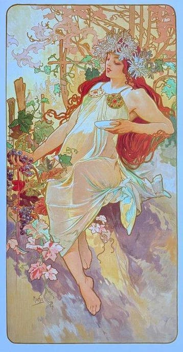 Marie Alphonse Mucha - “Autumn, 1900”. Gesigneerd in de